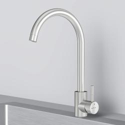 Смеситель для кухни/мойки Am.Pm X-Joy S однорычажный, поворотный, керамический, с высоким изливом, длина 175 мм, нержавеющая сталь, цвет сатин