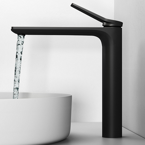 Смеситель для раковины/умывальника Abelsberg Intensa однорычажный, высокий, неповоротный/фиксированный, излив длина 189 мм высота 246 мм латунь, цвет вулканический черный