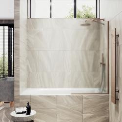 Душевая шторка на ванну MaybahGlass, 140х44 см, сатиновое стекло/профиль узкий, цвет бронза, фиксированная, плоская/панель, правая/левая, правосторонняя/левосторонняя, универсальная