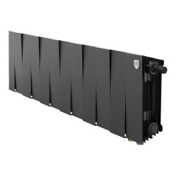 Радиатор отопления Royal Thermo PianoForte 200 Noir Sable VDR (12 секций) биметаллический, нижнее, правое подключение, для квартиры, дома, водяные, мощность 1284 Вт, настенный, черный графитовый