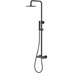 Душевая система Boheme Stick, высота 1091 мм, цвет черный матовый, комплект: однорычажный смеситель/излив/тропический душ (с верхней лейкой)/стойка/лейка/шланг, наружного монтажа