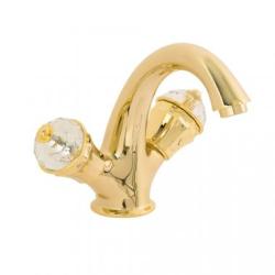 Смеситель для раковины Migliore Prestige Crystal, двухвентильный, излив короткий, неповоротный, длина 135 мм, керамический, латунь, цвет золото