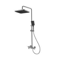 Душевая система Splenka S52.24.09 высота 1372 мм цвет графит, комплект: однорычажный смеситель-полка/излив/тропический душ прямоугольный (с верхней лейкой)/лейка/стойка/шланг, латунь