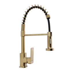 Смеситель для кухни/мойки Accoona, однорычажный, поворотный/гибкий, керамический, длина излива 205 мм, латунь, цвет золотой сатин