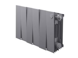Радиатор отопления Royal Thermo PianoForte 200 Silver Satin (6 секций) биметаллический, боковое подключение, для квартиры, дома, водяные, мощность 606 Вт, настенный, серебристый