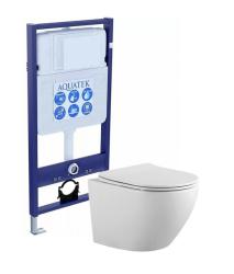 Комплект унитаза с инсталляцией Aquatek Европа (Сет) c сиденьем микролифт, безободковый, без кнопки, без крепления