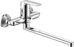 Смеситель для ванны/душа IDDIS Sign, однорычажный, настенный, поворотный, керамический картридж, длина излива 300 мм, латунь, цвет хром