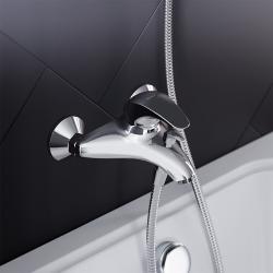 Смеситель для ванны/душа Damixa New Space однорычажный, керамический, настенный, излив короткий литой 169 мм, латунь хром