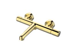 Смеситель для ванны/душа BelBagno Uno, настенный, однорычажный, неповоротный, длина 130 мм, керамический, латунь, цвет золото