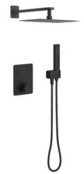 Душевая система Excellent Krotos, встраиваемая, цвет черный матовый, комплект: термостатический смеситель/тропический душ (с верхней лейкой)/лейка/шланг, латунь, скрытого монтажа