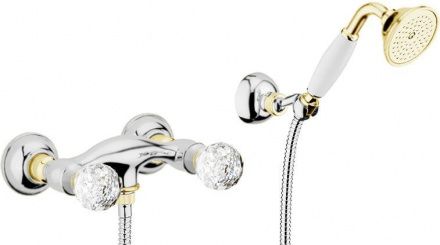 Смеситель для душа Webert Karenina двухвентильный, керамический, настенный, с аксессуарами. без излива, с лейкой, шлангом, латунь хром/золото