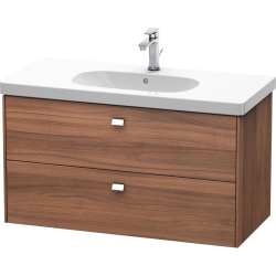 Тумба под раковину Duravit Brioso, 102х46,9х56,3 см, подвесная, 2 выдвижных ящика, ДСП, цвет: орех матовый/хром, шкафчик навесной, механизм доводчика, прямоугольная, правая/левая, для раковины D-Code, в ванную комнату