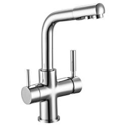 Смеситель для кухни/мойки Rossinka, с подключением к фильтру с питьевой водой, однорычажный, поворотный, керамический, длина излива 153 мм, латунь, цвет хром