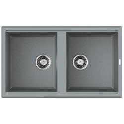 Мойка кухонная Omoikiri Tedori 86-2-GR, две чаши, 51х86 см, врезная, из искусственного гранита (Tetogranit), прямоугольная, цвет ленинградский серый, без отверстия под смеситель, без крыла, слив-перелив, врезная в столещницу, для кухни