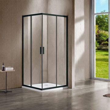 Душевое ограждение Vincea Garda  90х80х190 см, прозрачное стекло, профиль черный, левое/правое, прямоугольное/угловое, две двери раздвижные