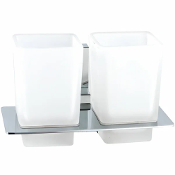 Стакан с держателем Haiba, двойной, настенный, цвет-хром, латунь/стекло, форма квадратная, для душа/ванны/зубных щеток, в ванную комнату