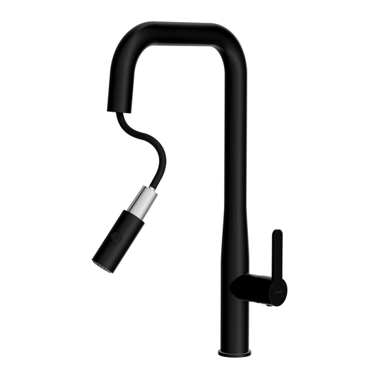 Смеситель для кухни/мойки Cersanit Oliva однорычажный, поворотный/ п-образный/выдвижной излив, керамический, высота 252 мм, длина 210 мм, нержавеющая сталь, цвет черный матовый