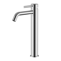 Смеситель для раковины/умывальника Knotlor Eclipse, высокий, однорычажный, неповоротный, керамический, длина излива 195 мм, нержавеющая сталь, цвет матовая сталь