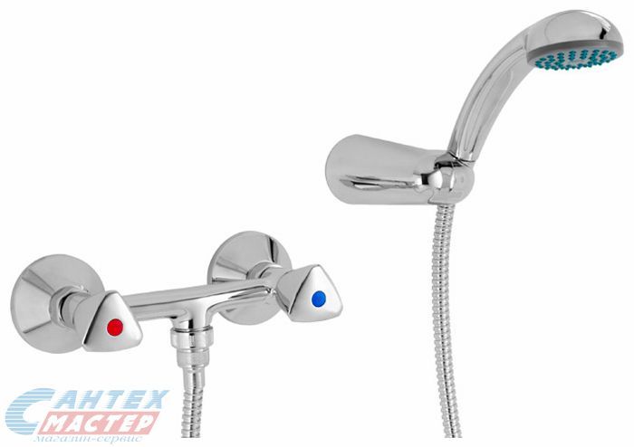 Смеситель для душа Mofem Evrosztar 402 двухвентильный, резиновый, настенный, без излива, с шлангом/лейкой, латунь хром