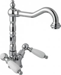 Смеситель для раковины Cezares First, двухвентильный, высокий, длина излива 180 мм, поворотный, керамический, латунь, цвет хром, с донным клапаном