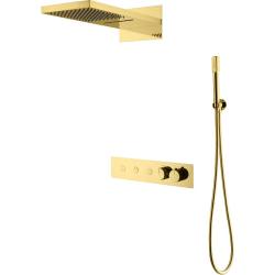 Душевая система Boheme Fusion, встраиваемая, цвет золото, комплект: термостатический смеситель/тропический душ (с верхней лейкой)/лейка/шланг, встраиваемый (скрытый) монтаж