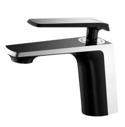 Смеситель для раковины/умывальника VIEIR, однорычажный, неповоротный, керамический, длина излива 121 мм, латунь, цвет хром/черный