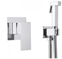 Смеситель с гигиеническим душем ABBER Daheim, встраиваемый, однорычажный, керамический, без излива, с гибким шлангом/лейкой, латунь, цвет хром