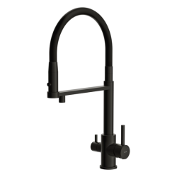 Смеситель для кухни/мойки Cersanit Zen с подключением фильтра, однорычажный, поворотный/гибкий, керамический, излив 227 мм, высота излива 266 мм латунь/силикон, цвет черный