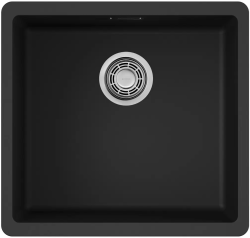 Мойка кухонная Omoikiri Kata 44-U-BL, 44х42 см, врезная, из искусственного гранита (Artgranit), прямоугольная, цвет черный, без отверстия под смеситель, без крыла, слив-перелив, врезная под столещницу, для кухни