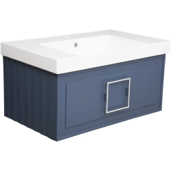 Тумба под раковину La Fenice Cubo 80, 35х77,6х46,9 см, подвесная, цвет синий матовый, 1 выдвижной ящик, (под раковину/умывальник La Fenice), правая/левая