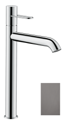 Смеситель для раковины/умывальника Axor Uno 250, однорычажный, с рукояткой-петлей, фиксированный излив, длина излива 20,1 см, керамический, латунь, цвет шлифованный черный хром, с незапираемым сливным набором