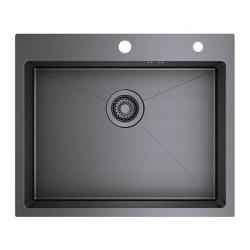 Мойка кухонная Raglo R701.6050.09 цвет графит, 600х500х208 мм нержавеющая сталь, прямоугольная, с отверстием под смеситель, без крыла, слив-перелив, врезная
