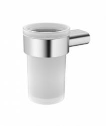 Стакан с держателем IDDIS Petite настенный, нержавеющая сталь/стекло, округлый, для душа/ванны/зубных щеток, в ванную комнату, цвет хром матовый PETSSSGi45