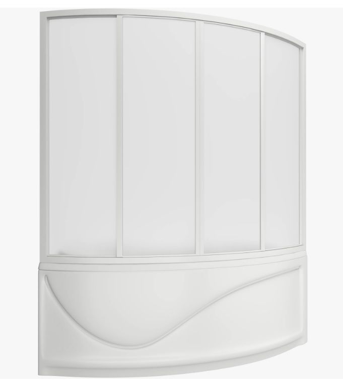 Шторка для ванны BAS Николь (4 ств. пластик) 170х145 см, пластик грэйп, профиль белый, четырехстворчатая, раздвижная , ассиметричная/ панель