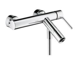 Смеситель для ванны Axor Starck, однорычажный, с плоской рычаговой рукояткой, настенный, наружнего/внешнего монтажа, неповоротный, латунный, длина излива 20 см, керамический, цвет хром, без душевого шланга/лейки, на 2 отверстия