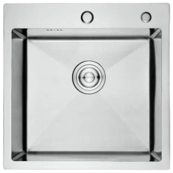 Мойка кухонная GERHANS 50х50х22 см, встраиваемая, нержавеющая сталь, квадратная, с отверстием под смеситель/под кран фильтр, без крыла, слив-перелив