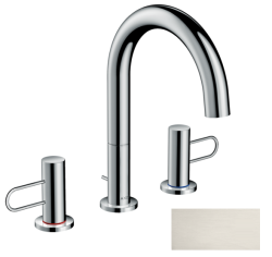 Смеситель для раковины/умывальника Axor Uno 160, на 3 отверстия, двухвентильный, с рукоятками-петлей, поворотный излив, длина излива 17,3 см, керамический, латунь, цвет под сталь, со сливным гарнитуром