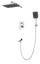 Душевая система Esko 7в1 Eiger Chrome встраиваемая, скрытого монтажа, цвет хром, комплект: однорычажный смеситель/излив/тропический душ (с верхней лейкой)/лейка/держатель лейки/шланг, скрытый монтаж