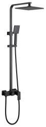 Душевая система ABBER Daheim, 900-1250 мм, цвет черный матовый, комплект: однорычажный, смеситель/тропический душ (с верхней лейкой)/стойка/лейка/шланг, настенный монтаж