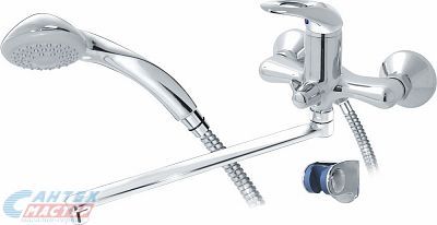 Смеситель для ванны/душа Варион Werder Next однорычажный, керамический, настенный, излив поворотный 330 мм, с гибким шлангом, душем/лейкой, латунь, цвет хром, длинный, универсальный, горизонтальный, рычажный, кран, комплект, сантехника, размер