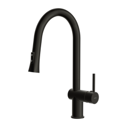 Смеситель для кухни/мойки Cersanit Melar однорычажный, поворотный/выдвижной излив, керамический, высота 192 мм, длина 219 мм, латунь, цвет черный матовый