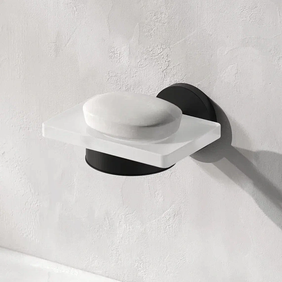 Мыльница настенная AM.PM X-Joy, цвет: черный матовый, металл/стекло, прямоугольная, для душа/ванны/мыла, в ванную комнату, под мыло, мыльница