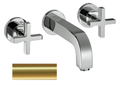 Смеситель для раковины Axor Citterio на 3 отверстия, двухвентильный, с крестообразными рукоятками, настенный, скрытого монтажа, фиксированный излив, длина излива 22,2 см, керамический, латунь, цвет полированная медь, с отдельными розетками