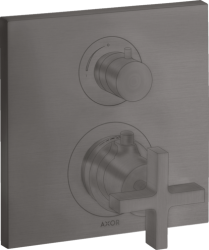 Смеситель для душа Axor Citterio, с запорным вентилем, с крестообразной рукояткой, термостатический, скрытого монтажа, настенный, без излива/шланга/лейки, квадратный, латунный, цвет полированный черный хром, с термостатом, встроенный/встраиваемый/тер