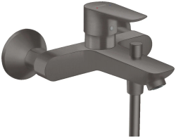 Смеситель для ванны Hansgrohe Talis E, однорычажный, настенный, наружнего/внешнего монтажа, неповоротный, латунный, длина излива 19,4 см, керамический, цвет шлифованный черный хром, без душевого шланга/лейки, на 2 отверстия