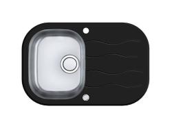 Мойка кухонная ALVEUS WAVE UP 20 76х50х17,5 см, врезная/встраиваемая сверху, с крылом, закаленное стекло/нержавеющая сталь, прямоугольная, цвет черный, с отверстием под смеситель