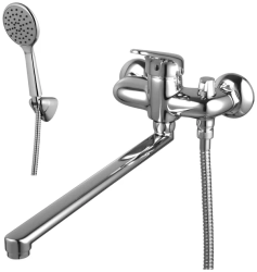 Смеситель для ванны/душа Lemark Luna, настенный, однорычажный, поворотный, длина излива 350 мм, керамический, латунь, цвет хром