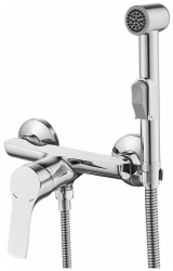 Смеситель с гигиеническим душем Rossinka, однорычажный, настенный, керамический, латунь, цвет хром, для ванной