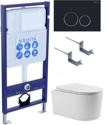 Комплект унитаза с инсталляцией Aquatek Мия (Сет) c сиденьем микролифт, с клавишей смыва (кнопкой, клавишей двойного смыва) черная, комплект крепления