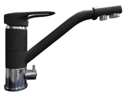 Смеситель для кухни/мойки GranFest, с подключением фильтра для питьевой воды, однорычажный, керамический картридж, низкий, с поворотным изливом, длина 215 мм, латунь, цвет черный